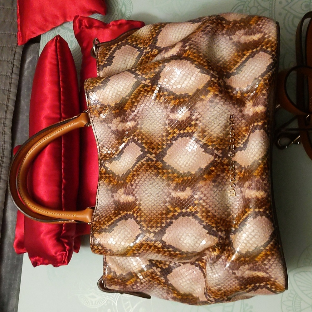 Dooney & Bourke Snakeskin Barlow Patterned bag in browns and cream